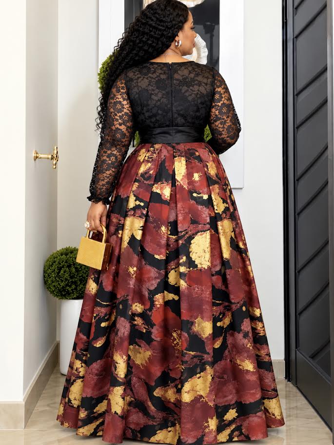 Burgundy Lace Maxi Gown