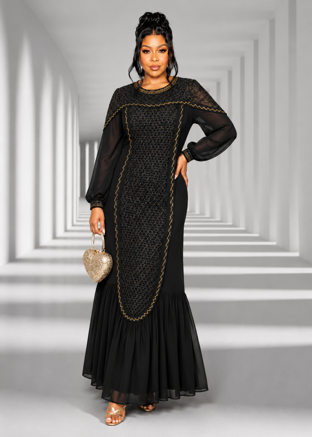 Midnight Majesty Embellished Maxi Gown