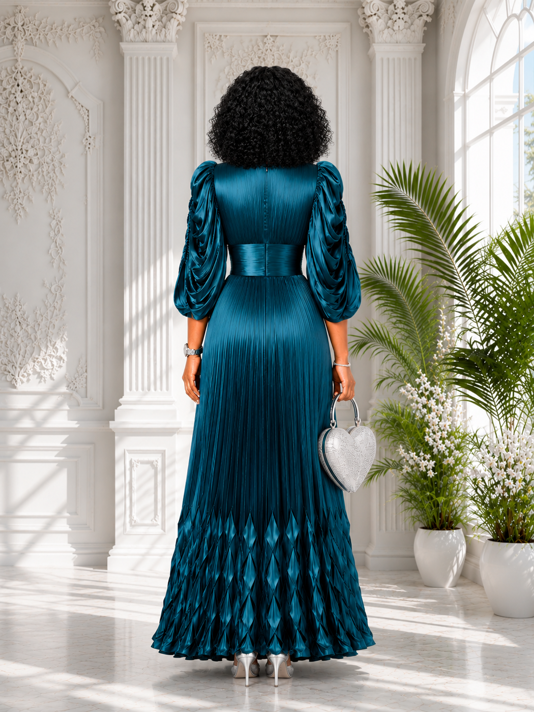 Celestial Sapphire Pleated Gown