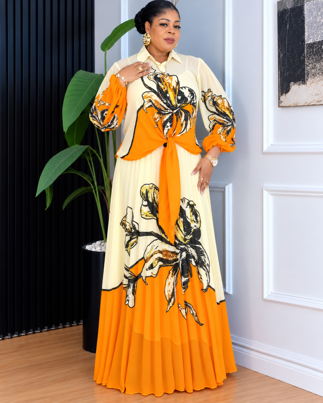 Golden Bloom Luxe Floral Maxi Dress