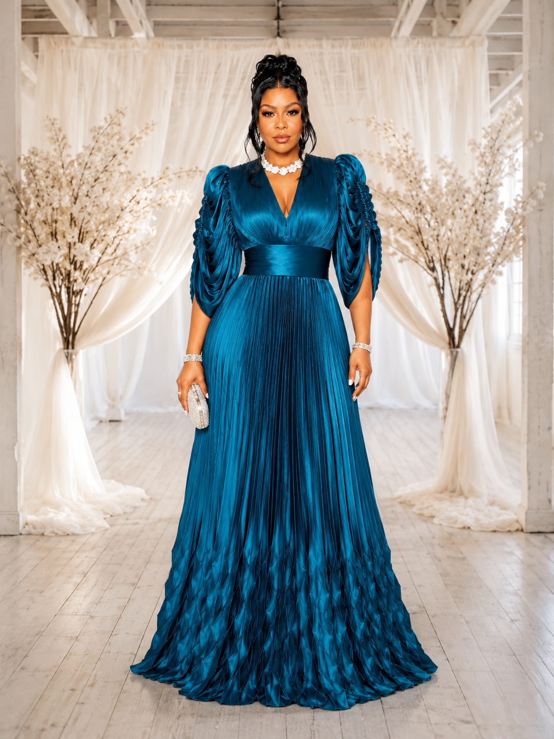 Azure Majesty Pleated Gown