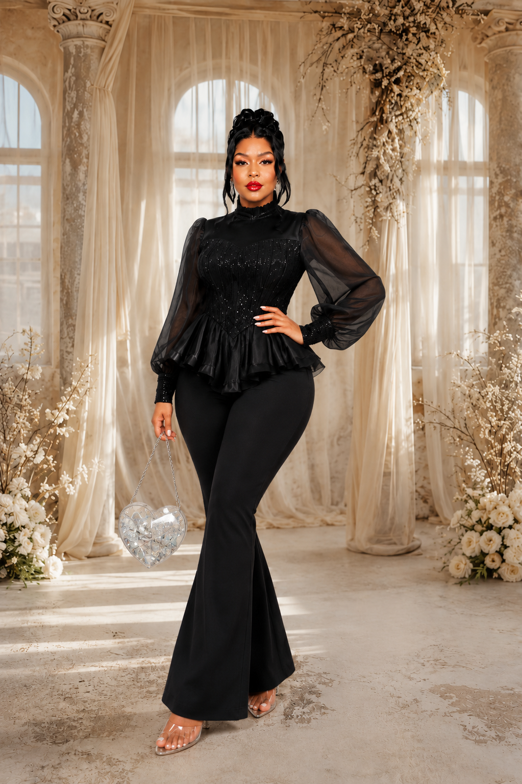 Midnight Noir Luxe Peplum Set