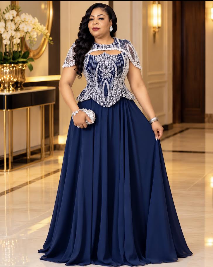 Elegance Navy Blue Embellished  Gown