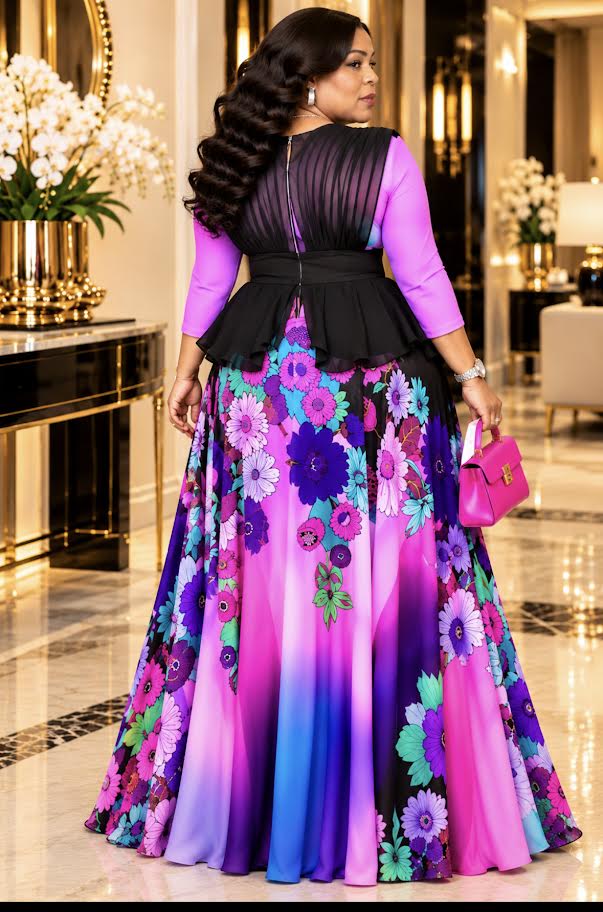 Royal Bloom Luxe Peplum Maxi Gown