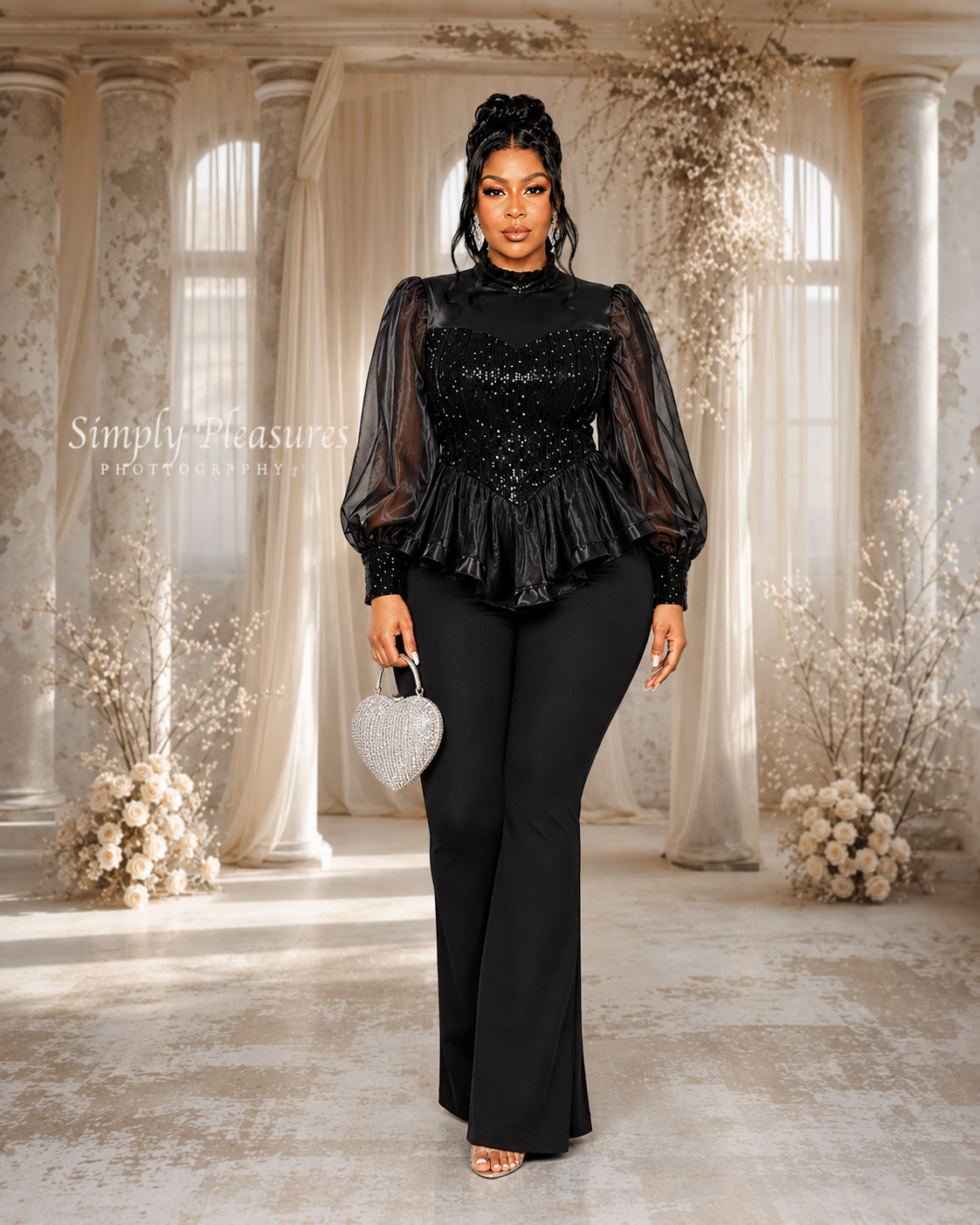 Midnight Noir Luxe Peplum Set