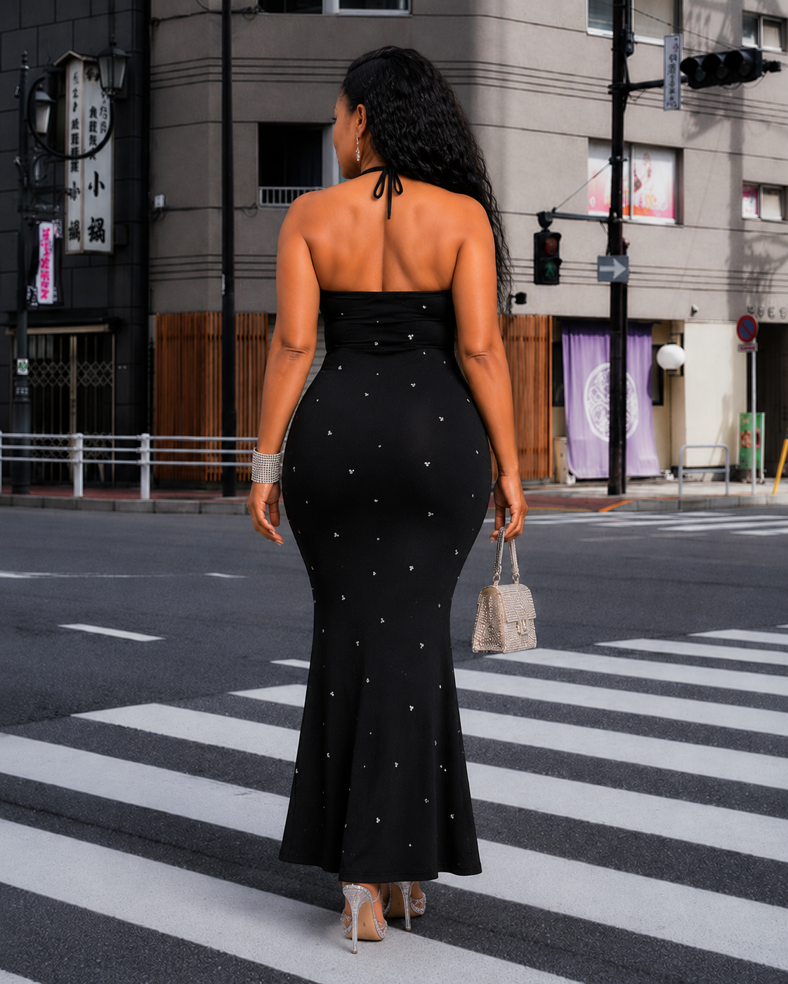 Midnight Elegance Halter Gown