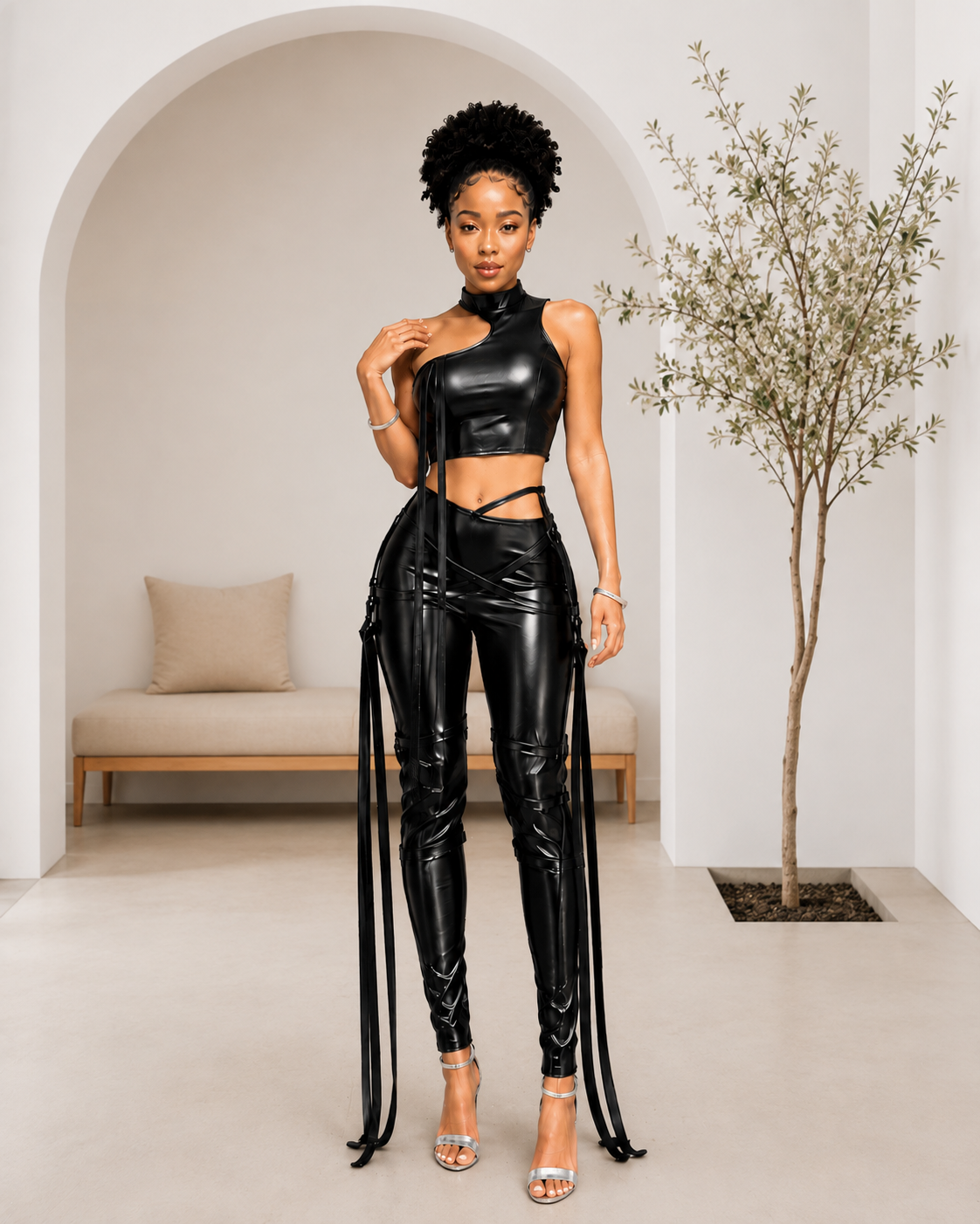 Midnight Faux Leather Two-Piece Set