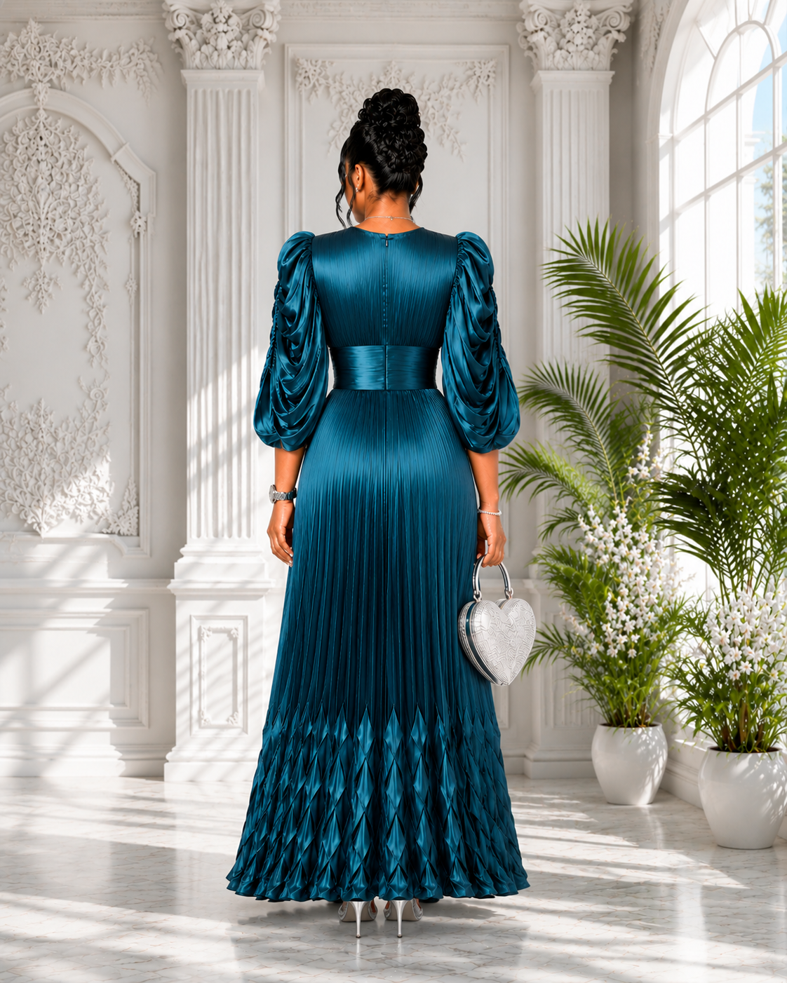 Celestial Sapphire Pleated Gown