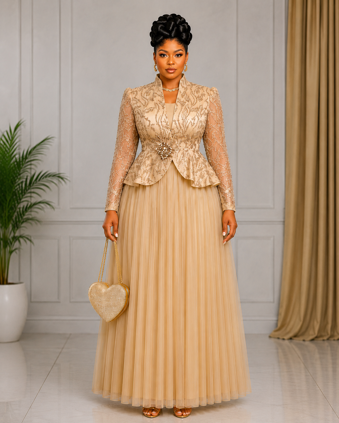 Champagne Royale Embellished Gown Set