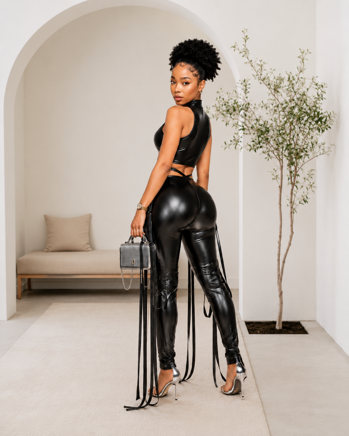 Midnight Faux Leather Two-Piece Set