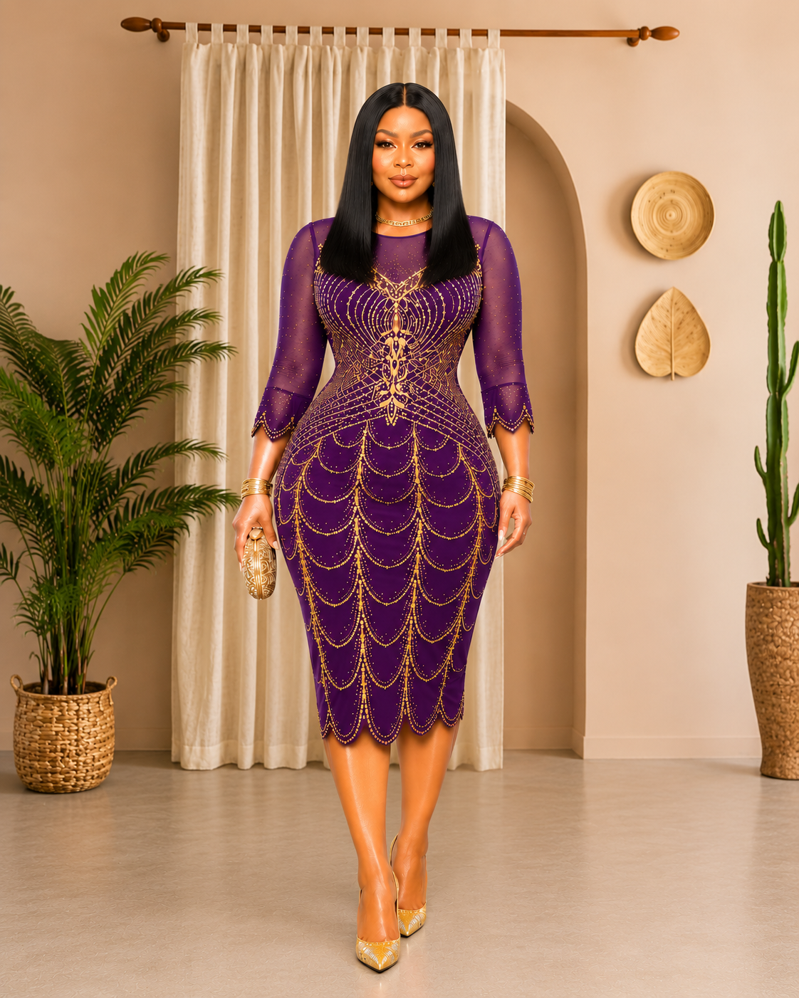 Royal Amethyst Luxe Beaded Midi Dress
