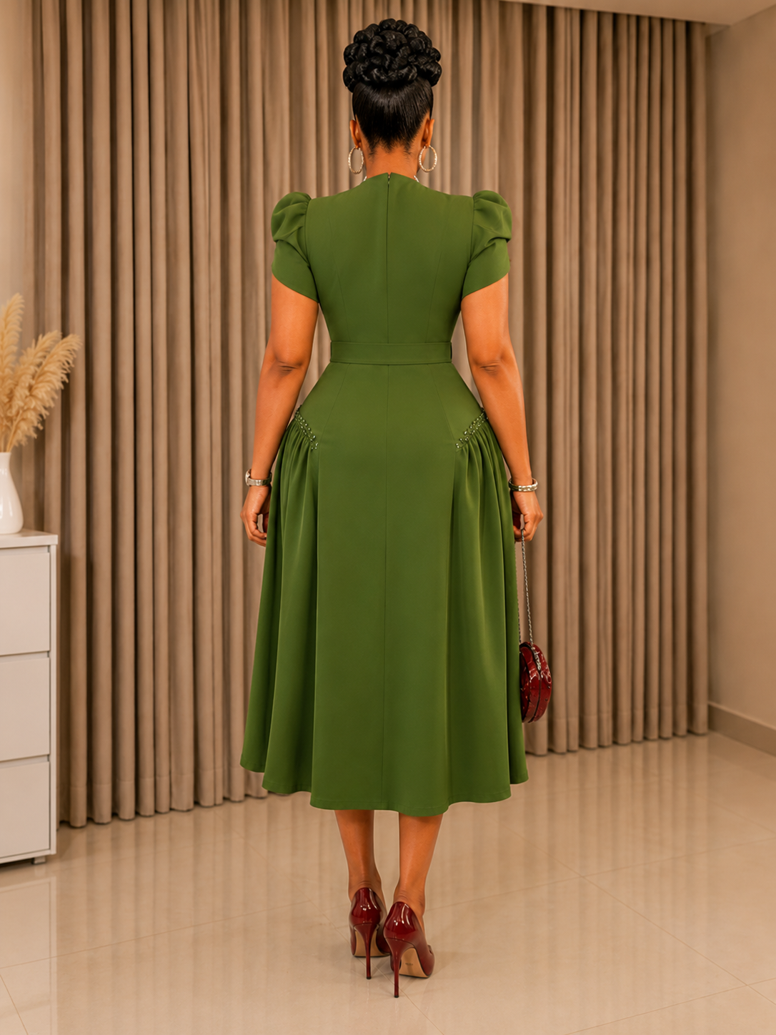 Emerald Grace Embellished Midi Dress