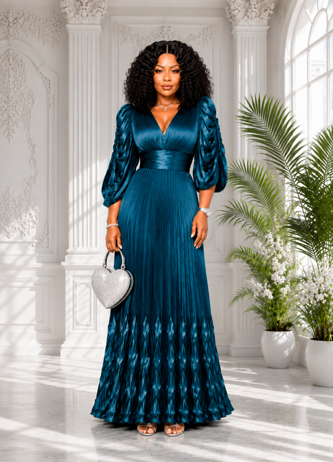 Celestial Sapphire Pleated Gown
