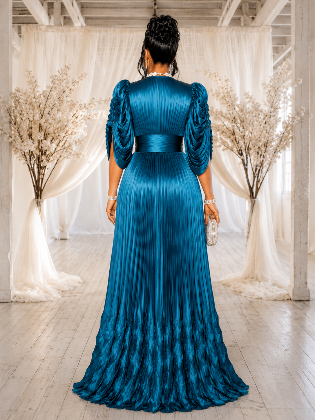 Azure Majesty Pleated Gown