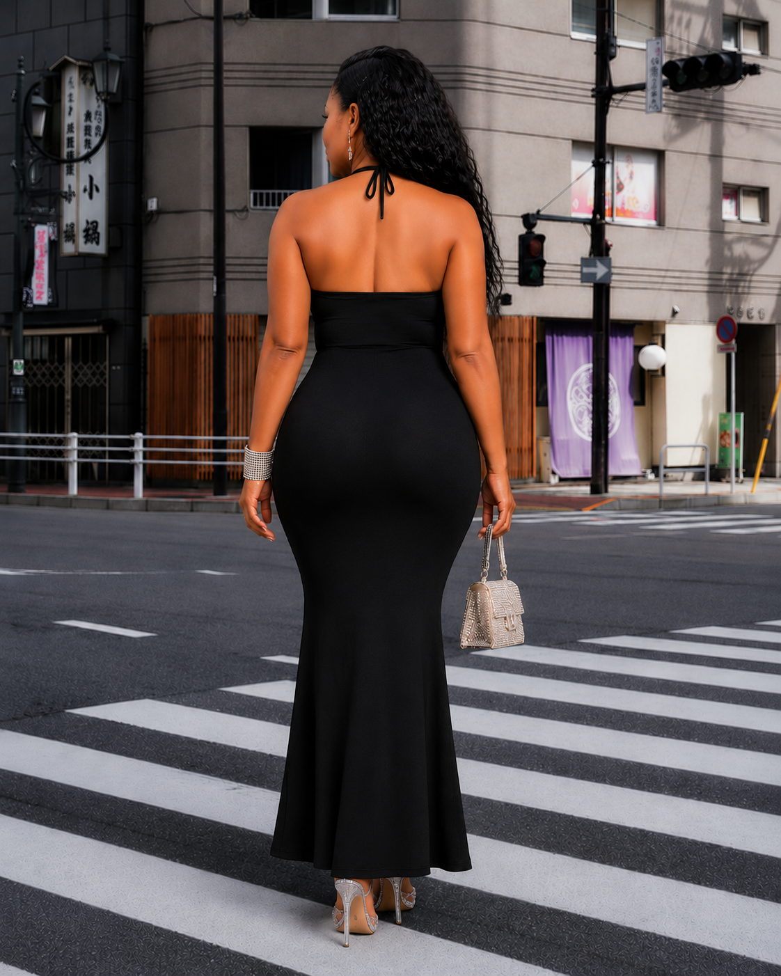 Midnight Elegance Halter Gown