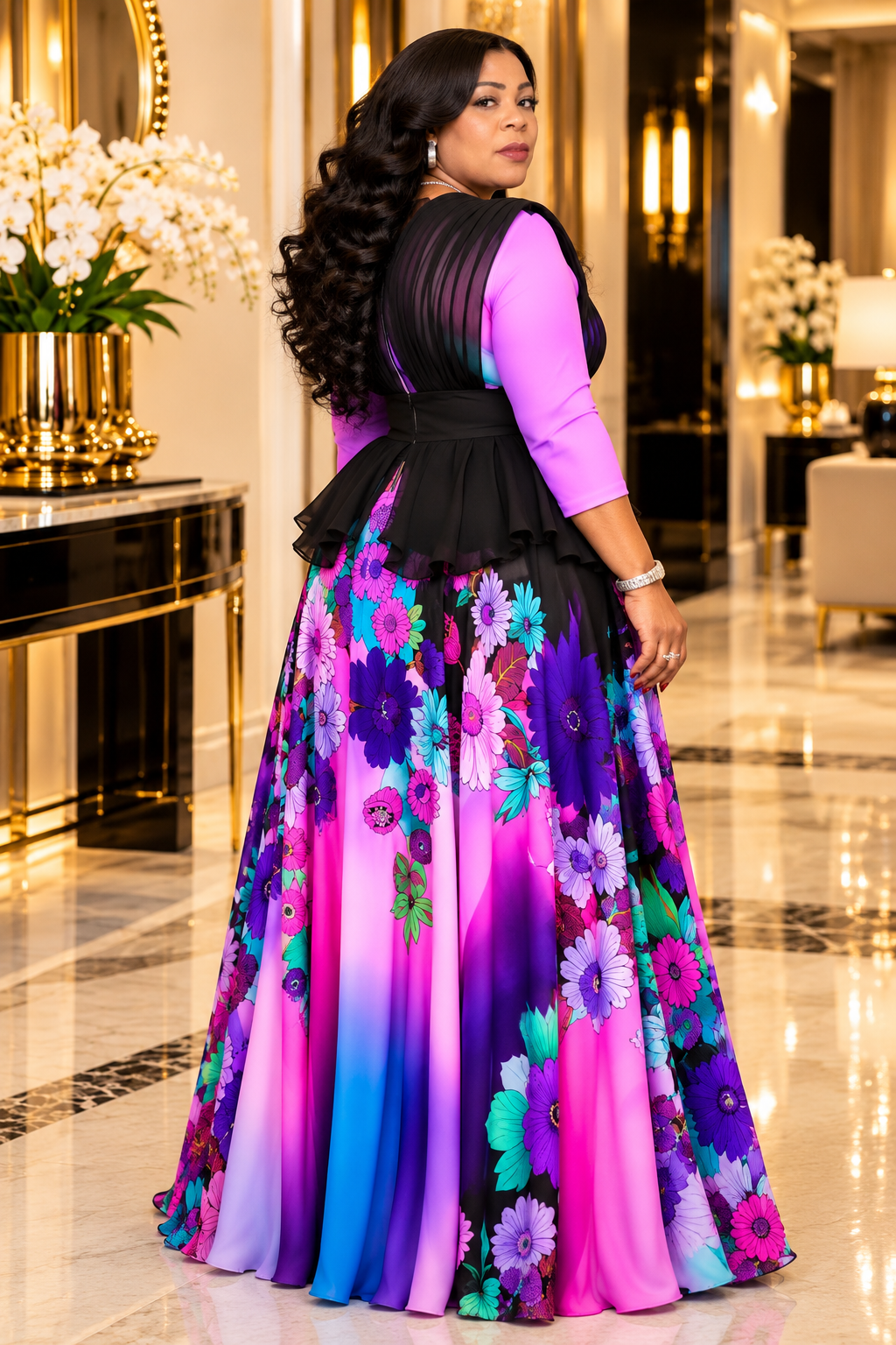 Royal Bloom Luxe Peplum Maxi Gown