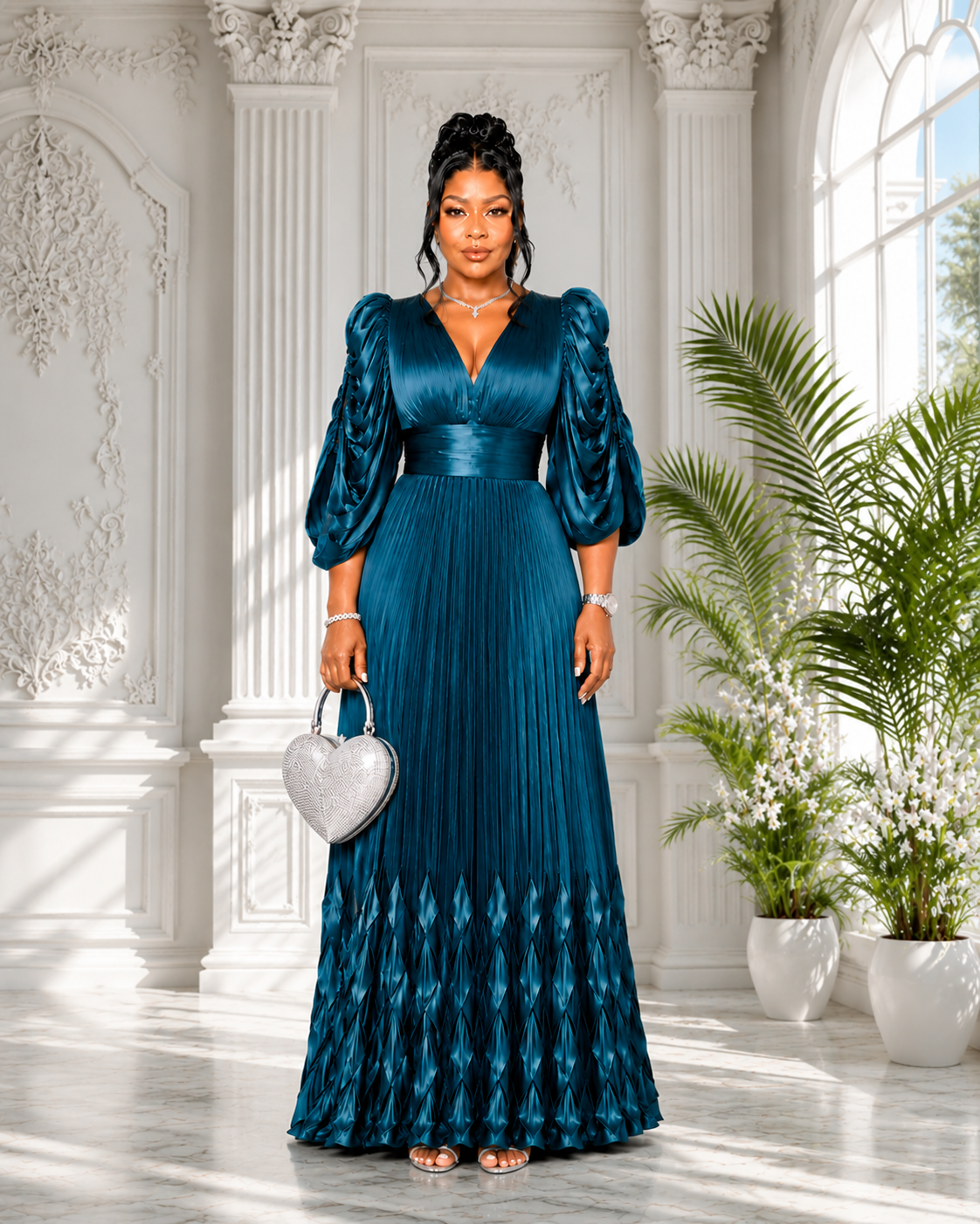 Celestial Sapphire Pleated Gown
