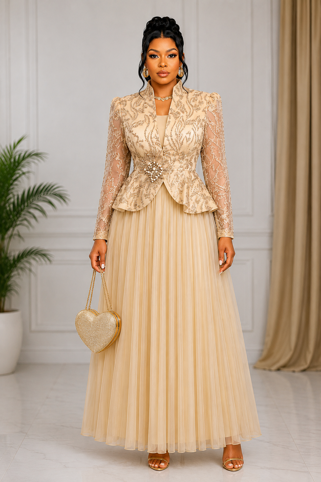 Champagne Royale Embellished Gown Set