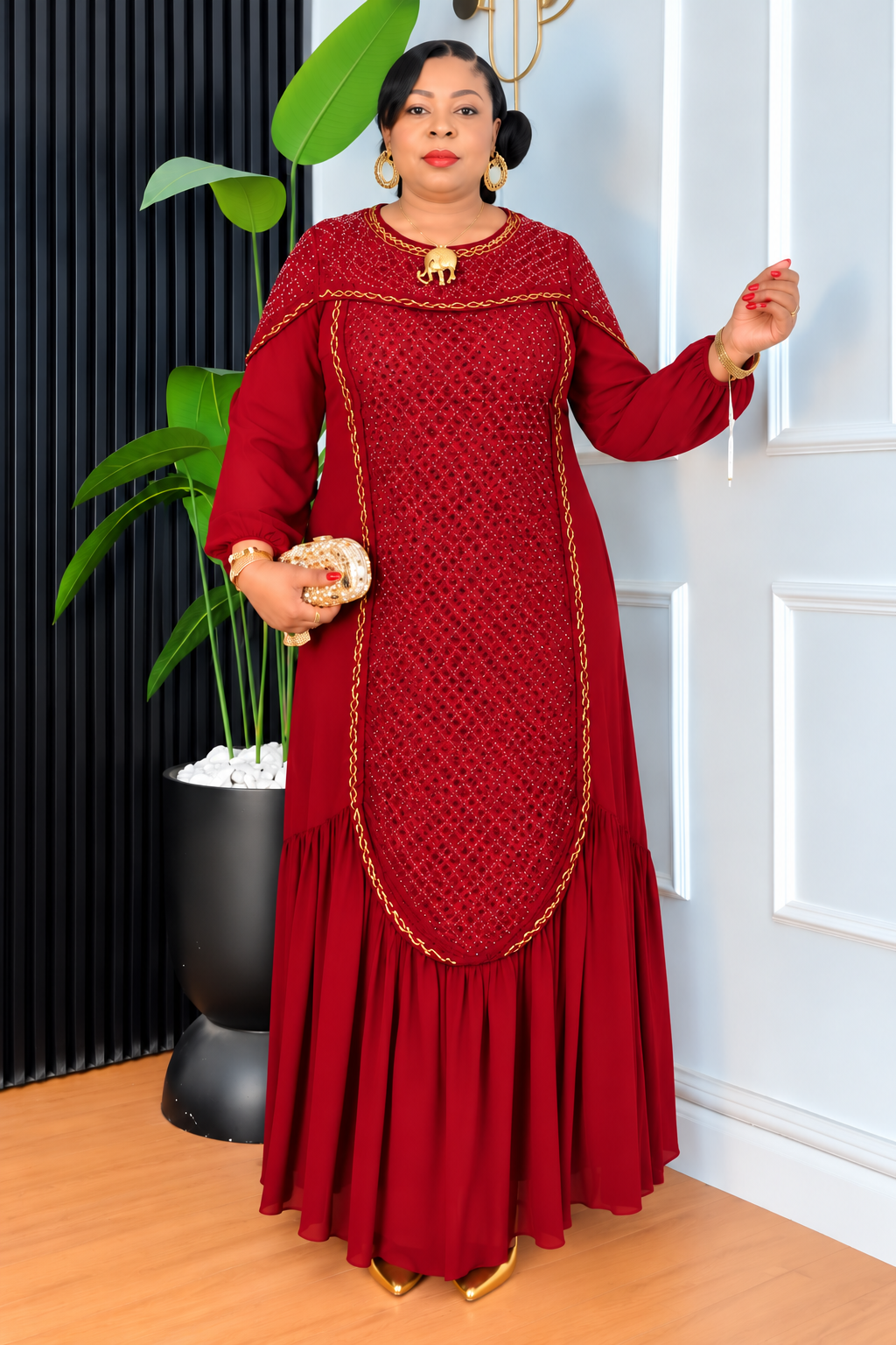 Midnight Majesty Embellished Maxi Gown