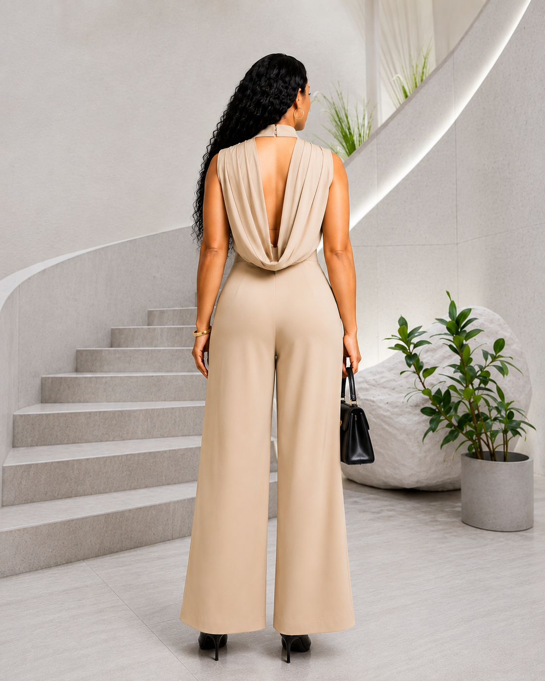 Champagne Allure Drape Jumpsuit