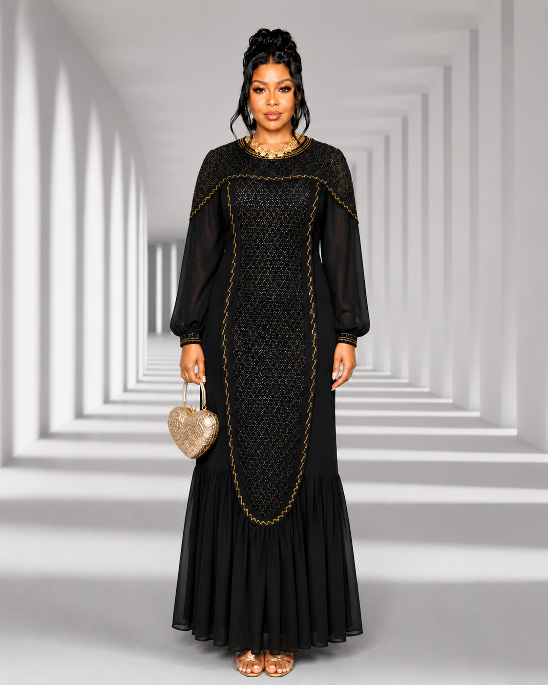 Midnight Majesty Embellished Maxi Gown