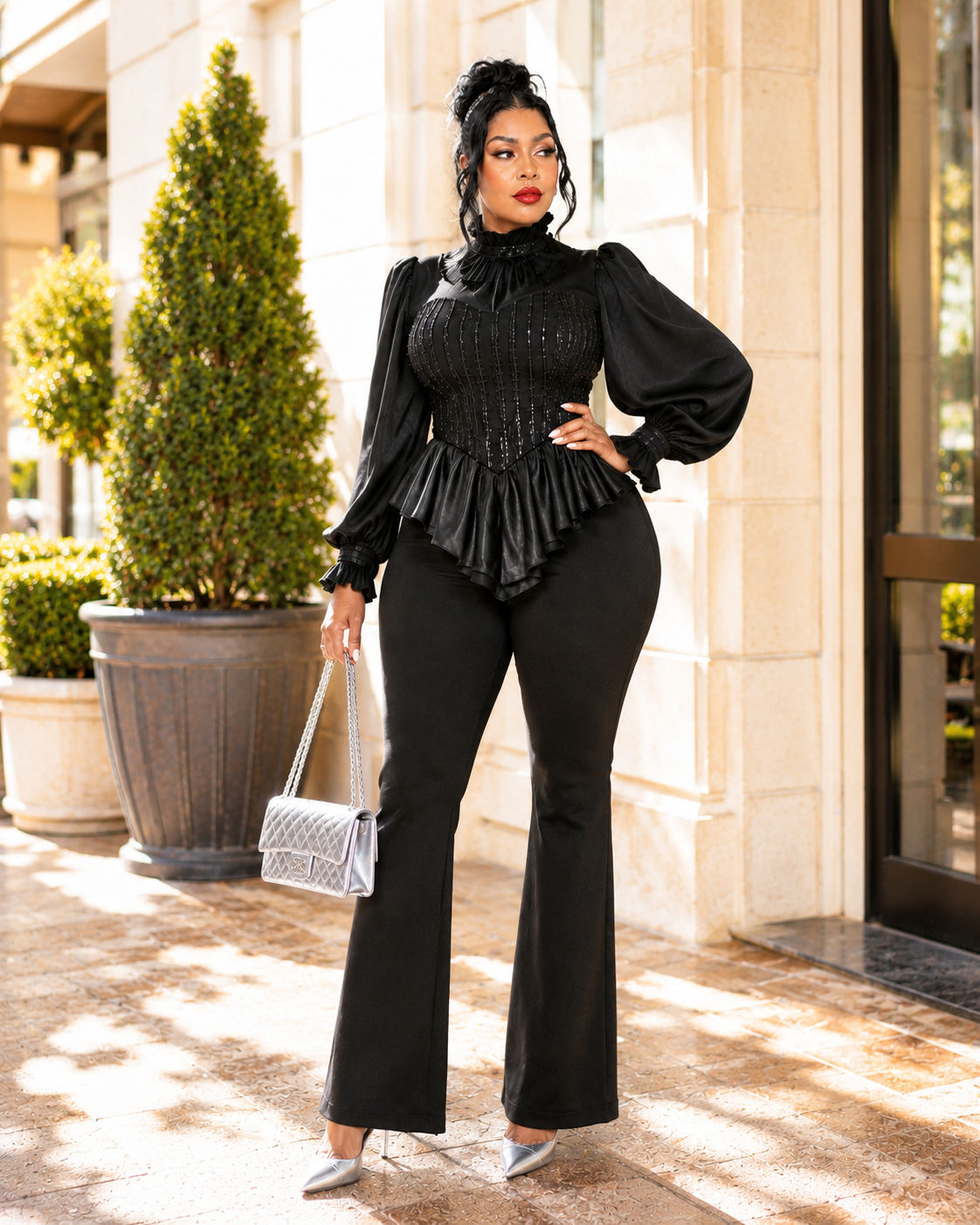 Midnight Noir Luxe Peplum Set
