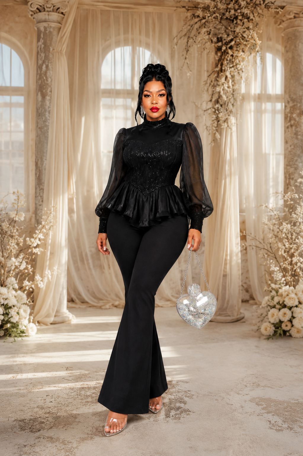 Midnight Noir Luxe Peplum Set