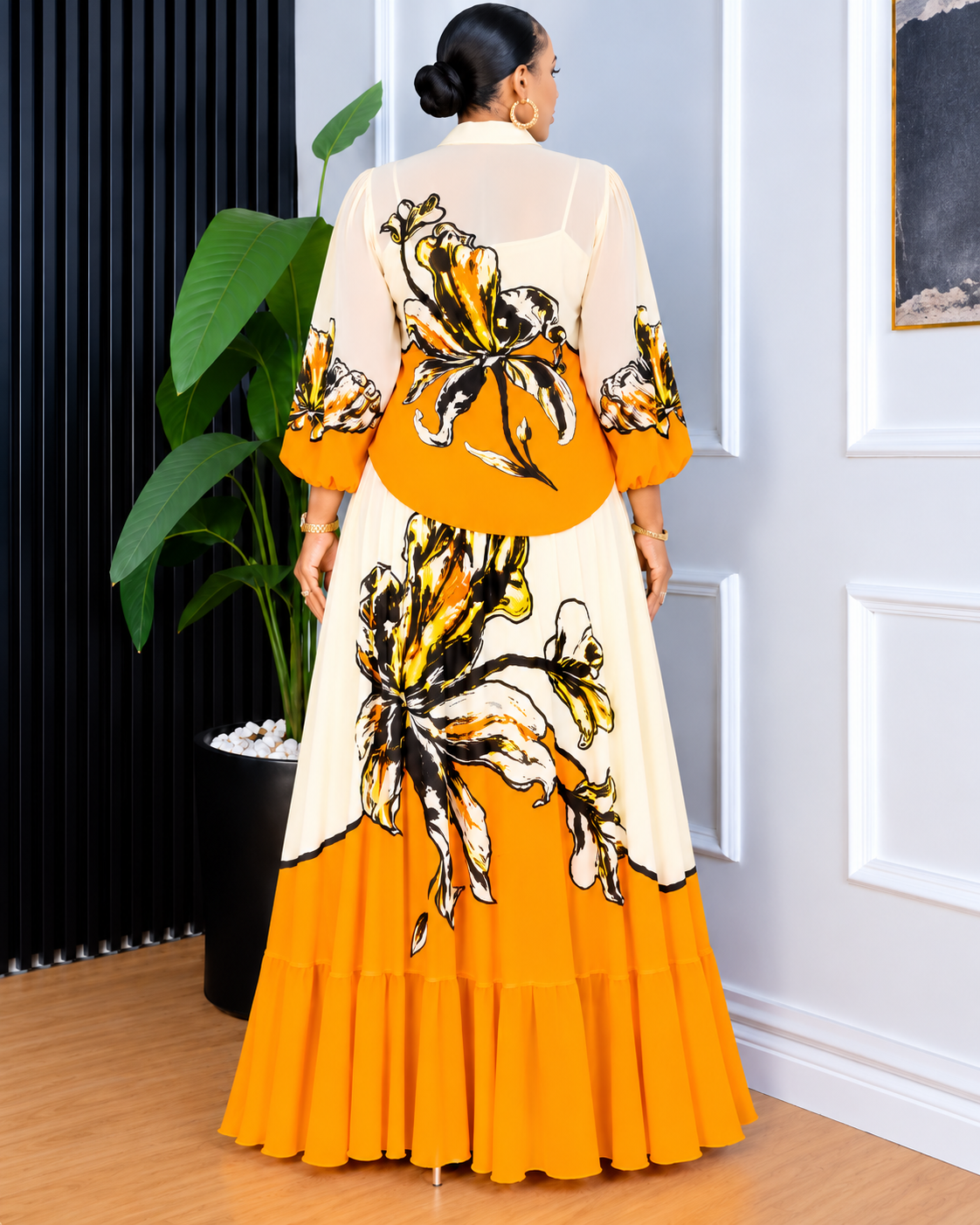 Golden Bloom Luxe Floral Maxi Dress