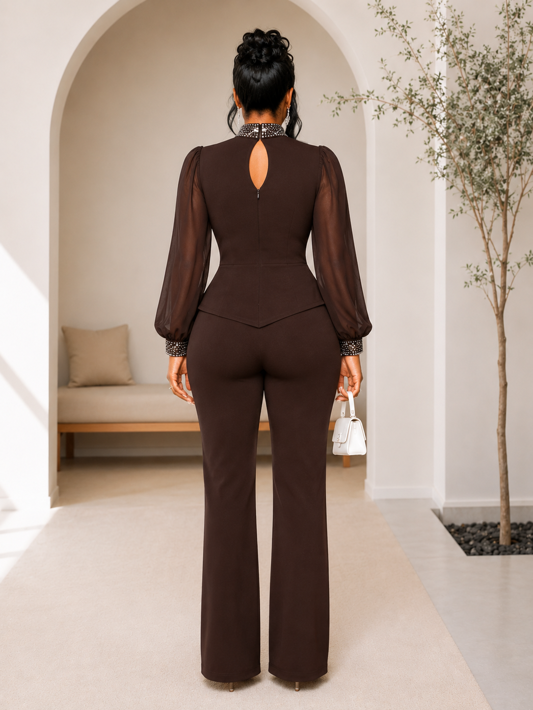 Espresso Elegance Embellished Jumpsuit
